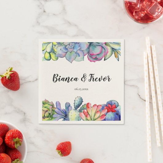 Serviette En Papier Cactus succulent aquarelle mariage papier serviett (En situation)