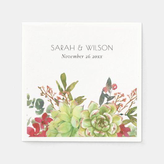 Serviette En Papier Cactus Succulent Mariage d'aquarelle rouge florale (Devant)