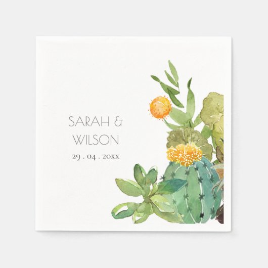 Serviette En Papier Cactus Succulent Mariage de feuillage vert jaune (Devant)