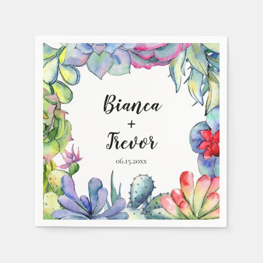 Serviette En Papier Cactus & succulents aquarelle mariage papier servi (Devant)