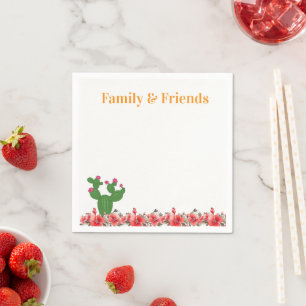 Serviette en papier Cactus vert Fleurs orange brûl
