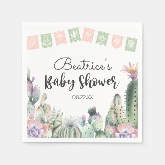Serviette En Papier Cactus vert rose Taco Bout Un Baby shower RSVP (Devant)
