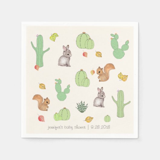 Serviette En Papier Cactus Woodland Motif Baby shower papier Napkin (Devant)