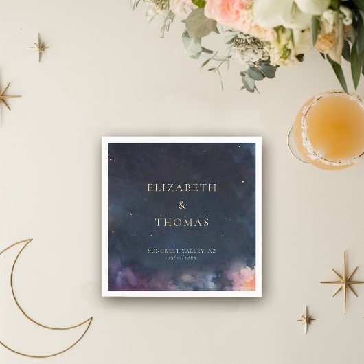 Serviette En Papier Cadeau céleste Midnight Blue Sky Stars Aquarelle