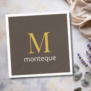 Serviette En Papier Cadeau de Luxe Personnalisé Monogramme Or Taupe No