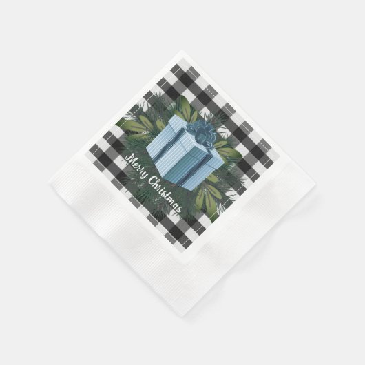 Serviette En Papier Cadeau de Noël Plaid Buffalo | Bleu (Coin)