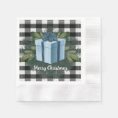 Serviette En Papier Cadeau de Noël Plaid Buffalo | Bleu (Devant)