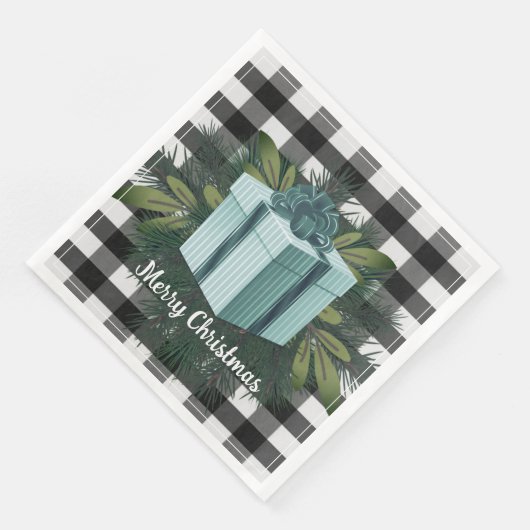 Serviette En Papier Cadeau de Noël Plaid Buffalo | TURQUOISE (Coin)