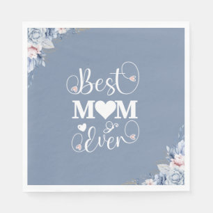 Serviette En Papier Cadeau floral bleu élégant 'Meilleure Maman'
