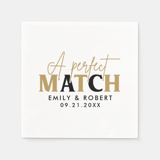 Serviette En Papier Cadeau Mariage Gold et noir parfait (Devant)