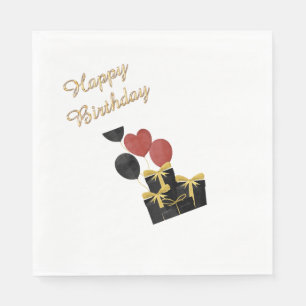 Serviette En Papier Cadeaux d'anniversaire élégants noirs et dorés pou