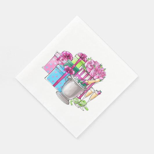 Serviette En Papier Cadeaux de Champagne Rose Vert (Coin)
