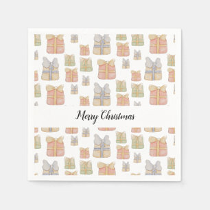 Serviette En Papier Cadeaux de Noël vintage mignons - Art aquarelle