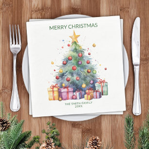 Serviette En Papier Cadeaux de sapin de Noël, fête verte