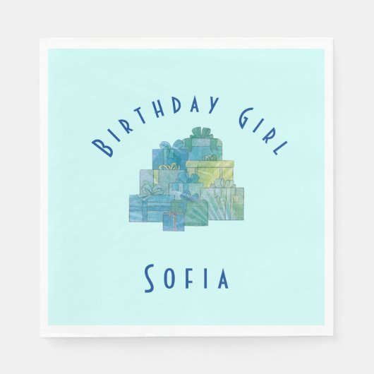 Serviette En Papier Cadeaux mignons pour Anniversaire Fille Bleu Vert (Devant)