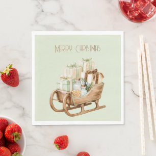 Serviette En Papier Cadeaux Noël Menthe Traîneau