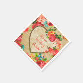 Serviette En Papier Cadre à coeur floral aquarelle rétro (Coin)