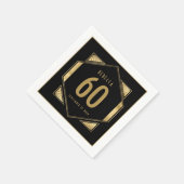 Serviette En Papier Cadre Art Déco 60e Anniversaire Nom Date Or Noir (Coin)