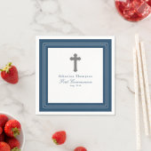 Serviette En Papier Cadre bleu de la Marine Première communion Papier (En situation)