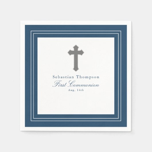 Serviette En Papier Cadre bleu de la Marine Première communion Papier (Devant)