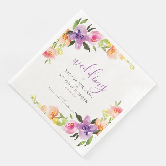 Serviette En Papier Cadre d'aquarelles pourpre et pêche (Coin)