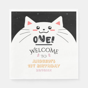 Serviette En Papier Cadre de chat mignon étoiles scintillantes 1er ann