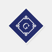 Serviette En Papier Cadre de clé grecque blanche marine #2 Monogramme (Coin)