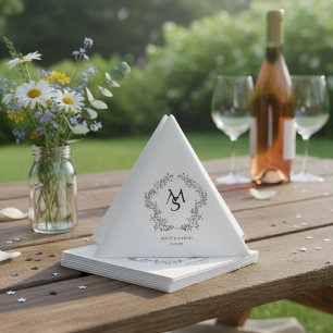 Serviette En Papier Cadre de crête blanc et floral élégant
