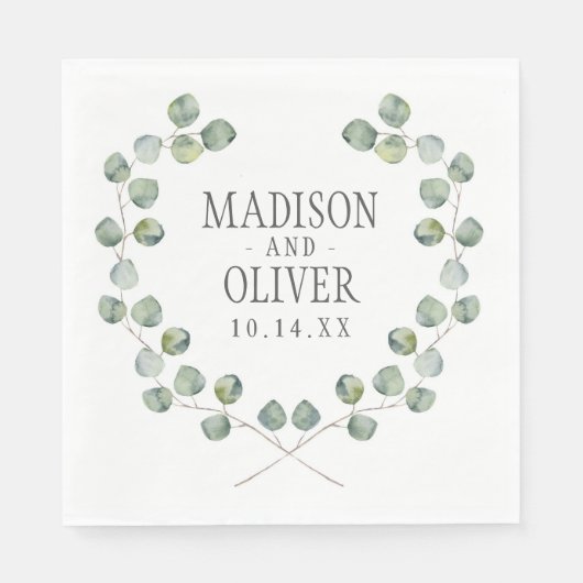 Serviette En Papier Cadre de feuille d'eucalyptus à l'aquarelle | Mari (Devant)