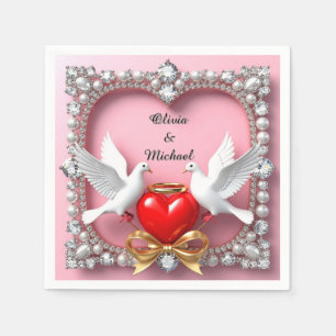 Serviette En Papier Cadre de mariage romantique avec colombes
