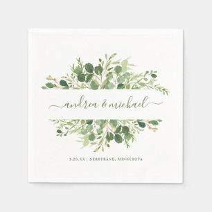 Serviette En Papier Cadre de noms de vignes d'eucalyptus de mariage en