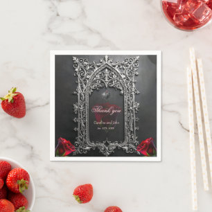 Serviette En Papier Cadre de rose de mariage gothique élégant