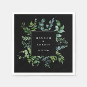 Serviette En Papier Cadre de verdure botanique Mariage noir (Devant)