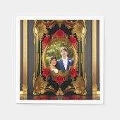 Serviette En Papier Cadre doré aux roses rouges, photo de style gothiq (Devant)