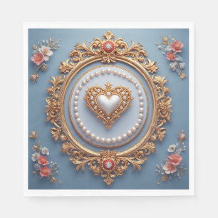 Serviette En Papier Cadre doré orné avec gemme en forme de cœur