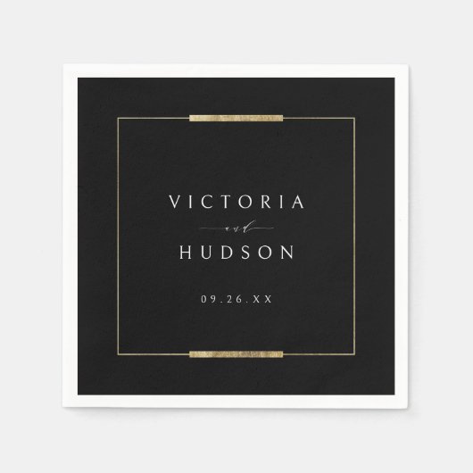 Serviette En Papier Cadre Elegance Noir Simple Moderne Classique Maria (Devant)
