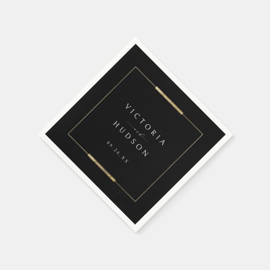 Serviette En Papier Cadre Elegance Noir Simple Moderne Classique Maria (Coin)