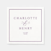 Serviette En Papier Cadre élégant et chic violet & Mariage blanc (Devant)