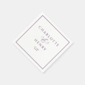 Serviette En Papier Cadre élégant et chic violet & Mariage blanc (Coin)