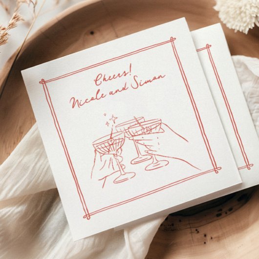 Serviette En Papier Cadre esquissé mariage en verre de Champagne Whims