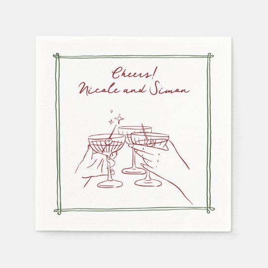 Serviette En Papier Cadre esquissé mariage en verre de Champagne Whims (Devant)