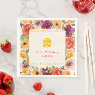 Serviette En Papier Cadre floral coloré beige pour mariage chinois