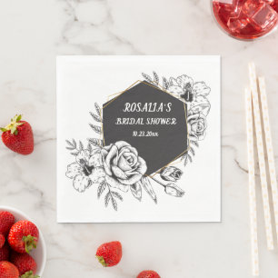 Serviette En Papier Cadre floral noir et blanc pour la douche de la ma