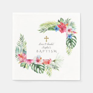 Serviette En Papier Cadre floral tropical hawaïen exotique Baptême