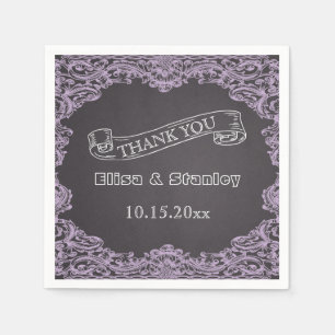 Serviette En Papier Cadre lavande et Merci mariage de tableau noir