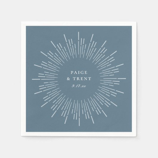 Serviette En Papier Cadre Modern Sunburst Bleu Ardoise (Devant)
