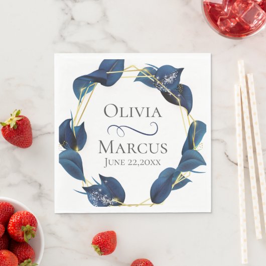 Serviette En Papier Cadre moderne Deep Indigo Blue et Gold (En situation)