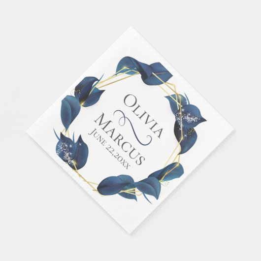 Serviette En Papier Cadre moderne Deep Indigo Blue et Gold (Coin)