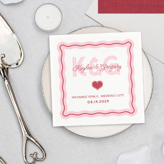 Serviette En Papier Cadre ondulé rétro romantique Monogramme de mariag