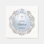 Serviette En Papier Cadre Pailleté Argent Ruban Bleu Baptême (Devant)